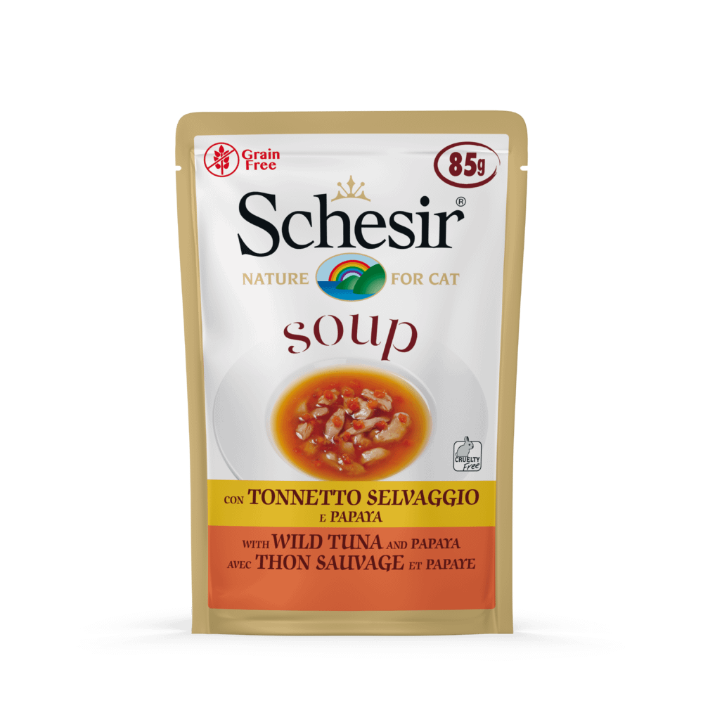 Schesir Cat Pouches in Soup With Wild Tuna with Papaya Wet Cat Food 85g