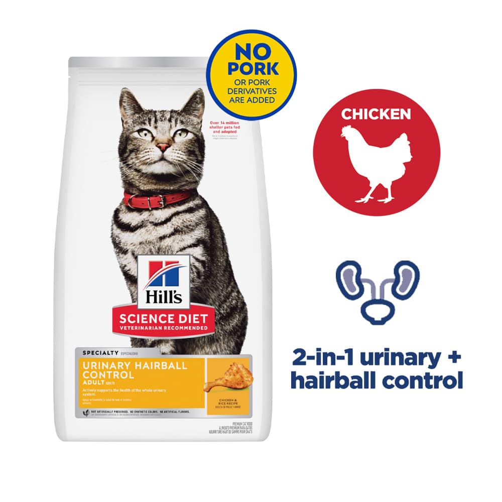 Hill's Science Diet Feline Adult Urinary & Hairball Control Chicken & Rice 3.5lb - Image 3