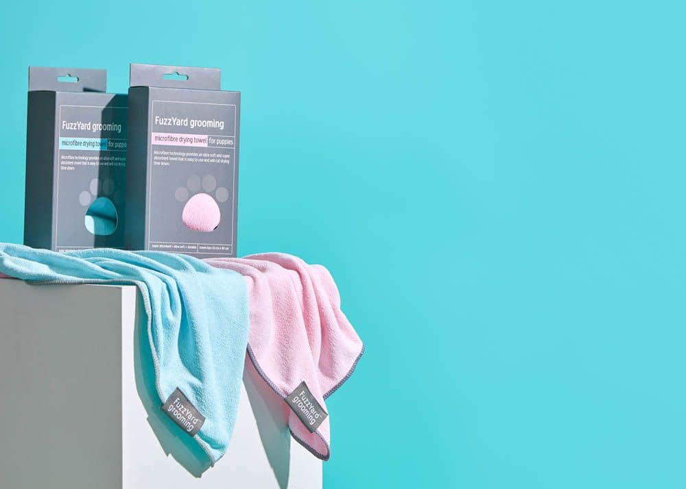 FuzzYard Pink With Grey Trim Microfibre Drying Towel For Puppies