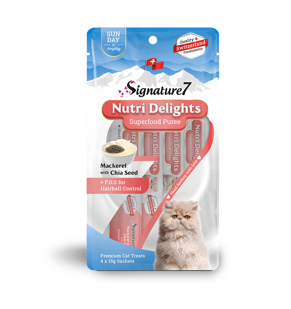 Signature7 Nutri Delights Superfood Puree Mackerel With Chia Seed & FOS (Sunday) Cat Treats 60g