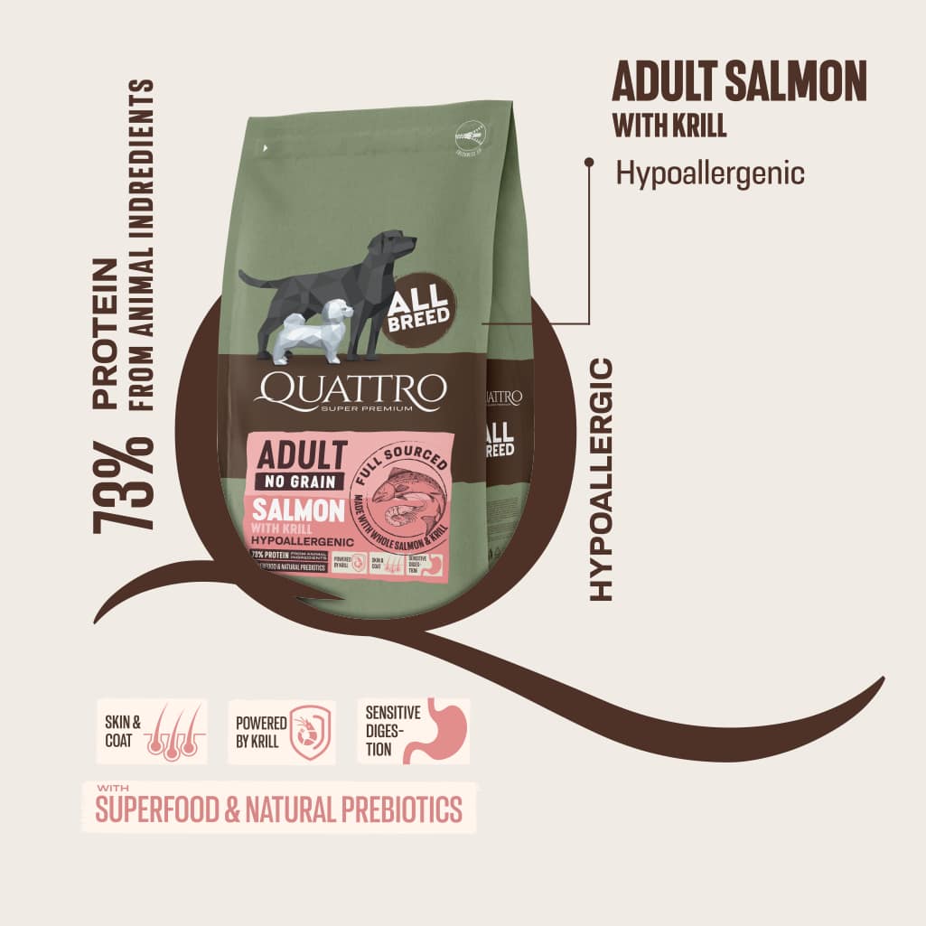 Quattro Adult All Breed No Grain Dry Dog Food - Salmon (2 Sizes) - Image 7