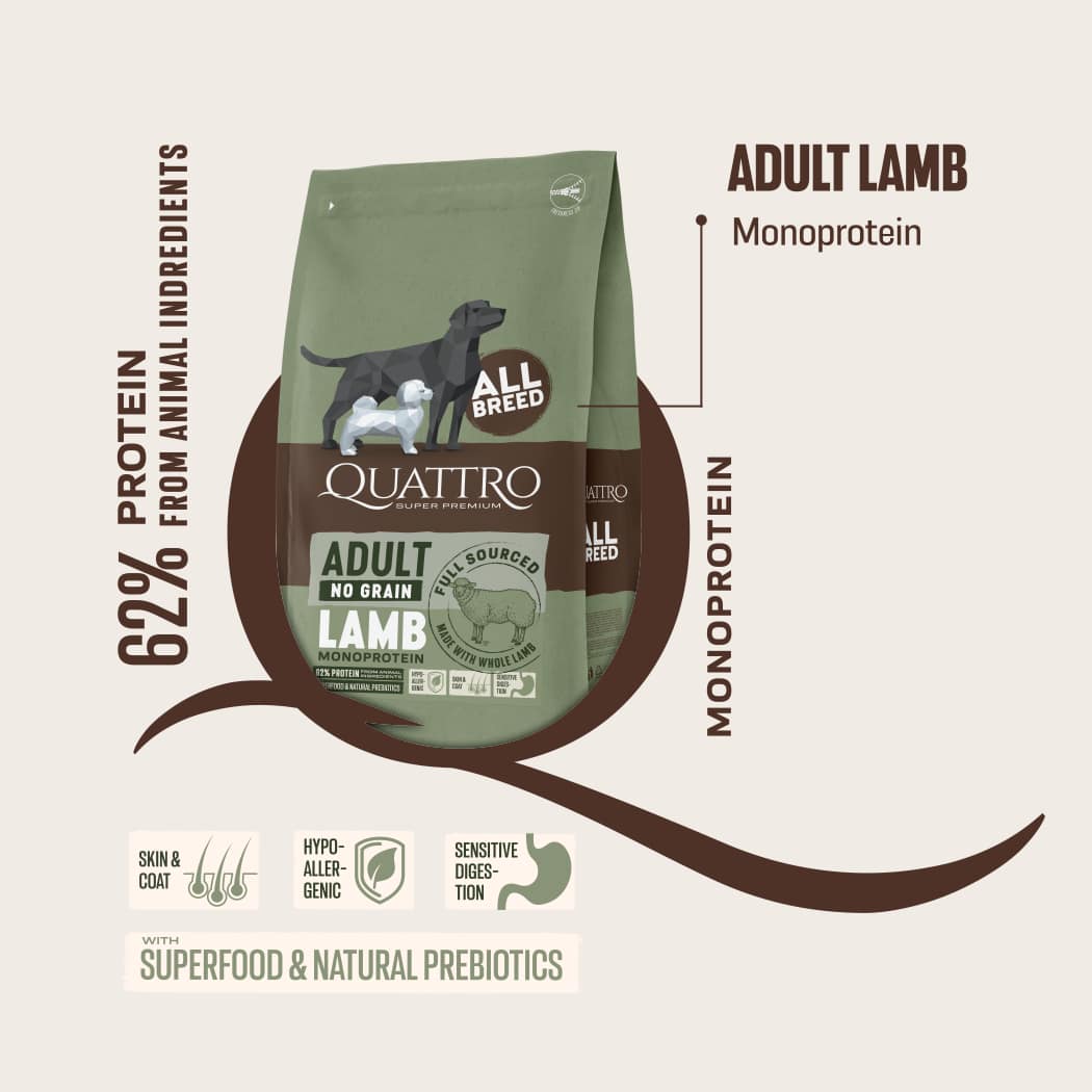 Quattro Adult All Breed No Grain Dry Dog Food - Lamb (2 Sizes) - Image 7