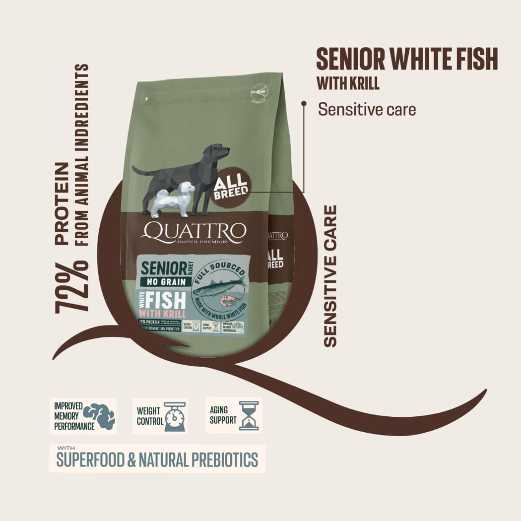 Quattro Senior & Diet All Breed No Grain Dry Dog Food - Whitefish & Krill (2 Sizes) - Image 8