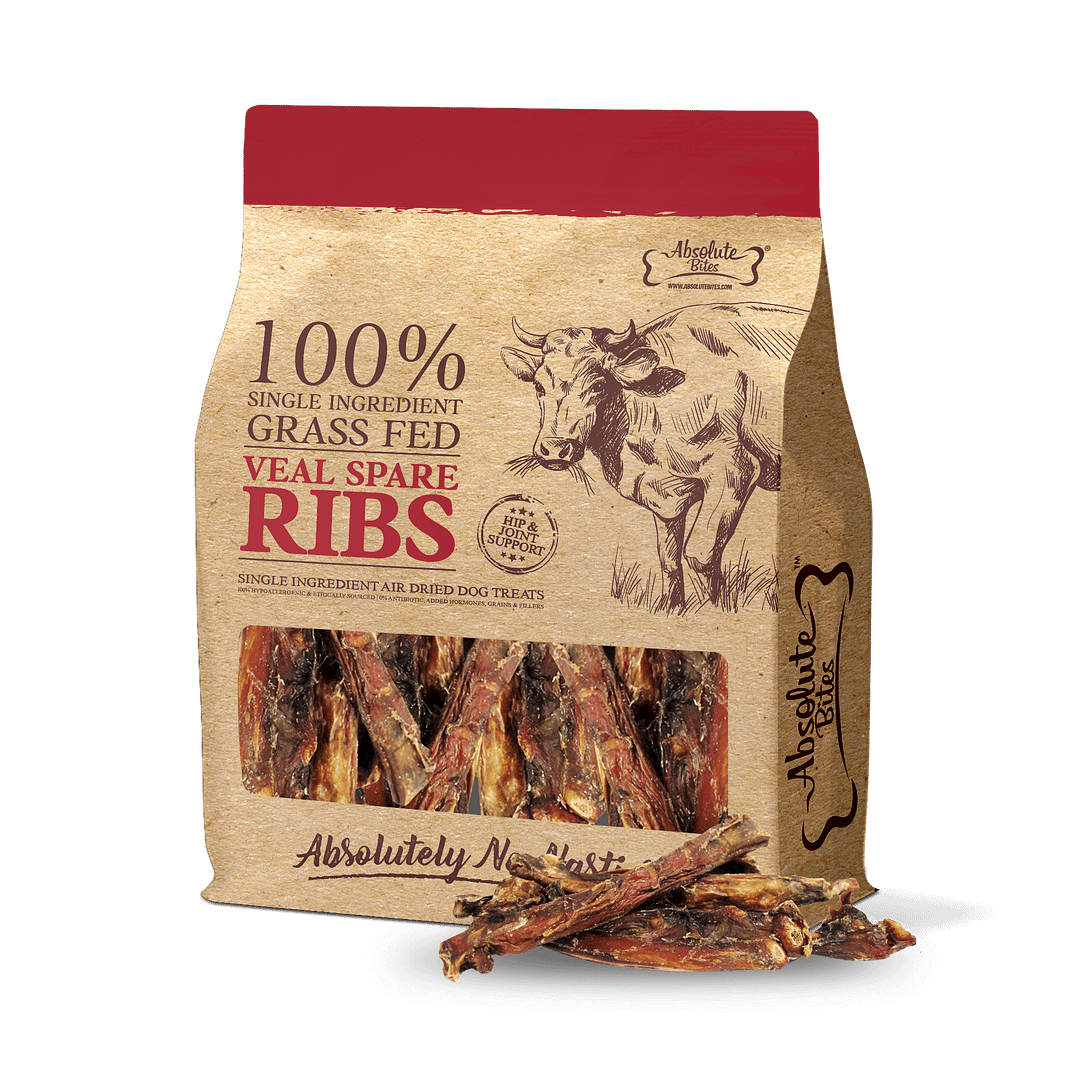 Absolute Bites Single Ingredient Air Dried Treats for Dogs - Grass Fed Veal Spare Ribs 250g