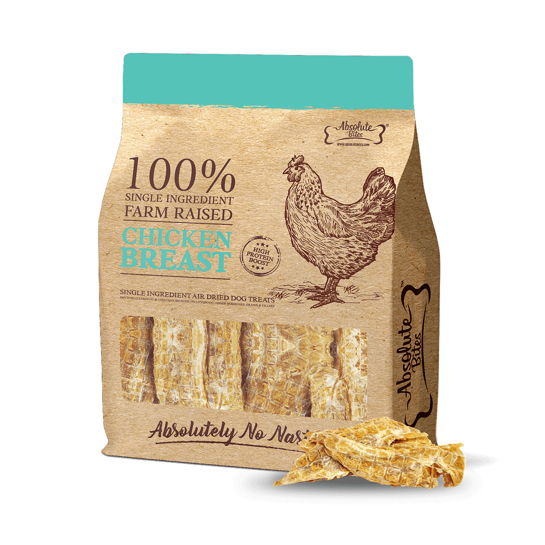Absolute Bites Single Ingredient Air Dried Treats for Dogs - Farm Raised Chicken Breast (2 Sizes)