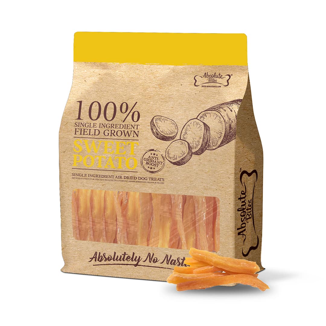 Absolute Bites Single Ingredient Air Dried Treats for Dogs - Field Grown Sweet Potato (2 Sizes)