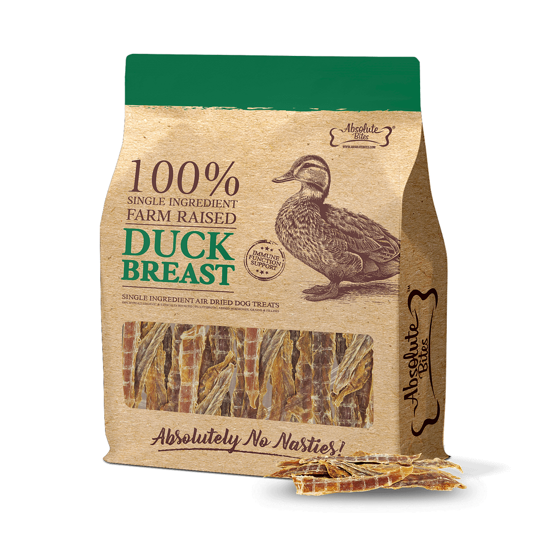 Absolute Bites Single Ingredient Air Dried Treats for Dogs - Farm Raised Duck Breast (2 Sizes)