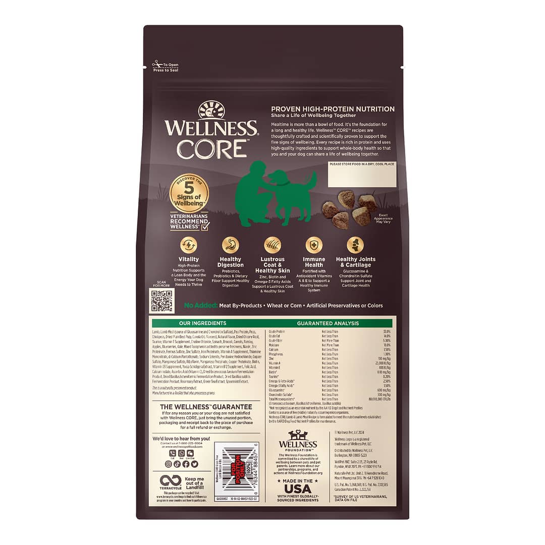 Wellness Core Grain-Free Lamb (Lamb & Lamb Meal) Dry Dog Food (2 Sizes) - Image 2