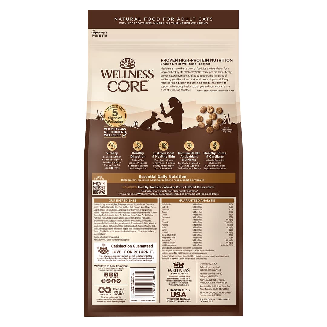 Wellness Core Cat Grain-Free Turkey Meal & Duck Formula Dry Cat Food (3 Sizes) - Image 2
