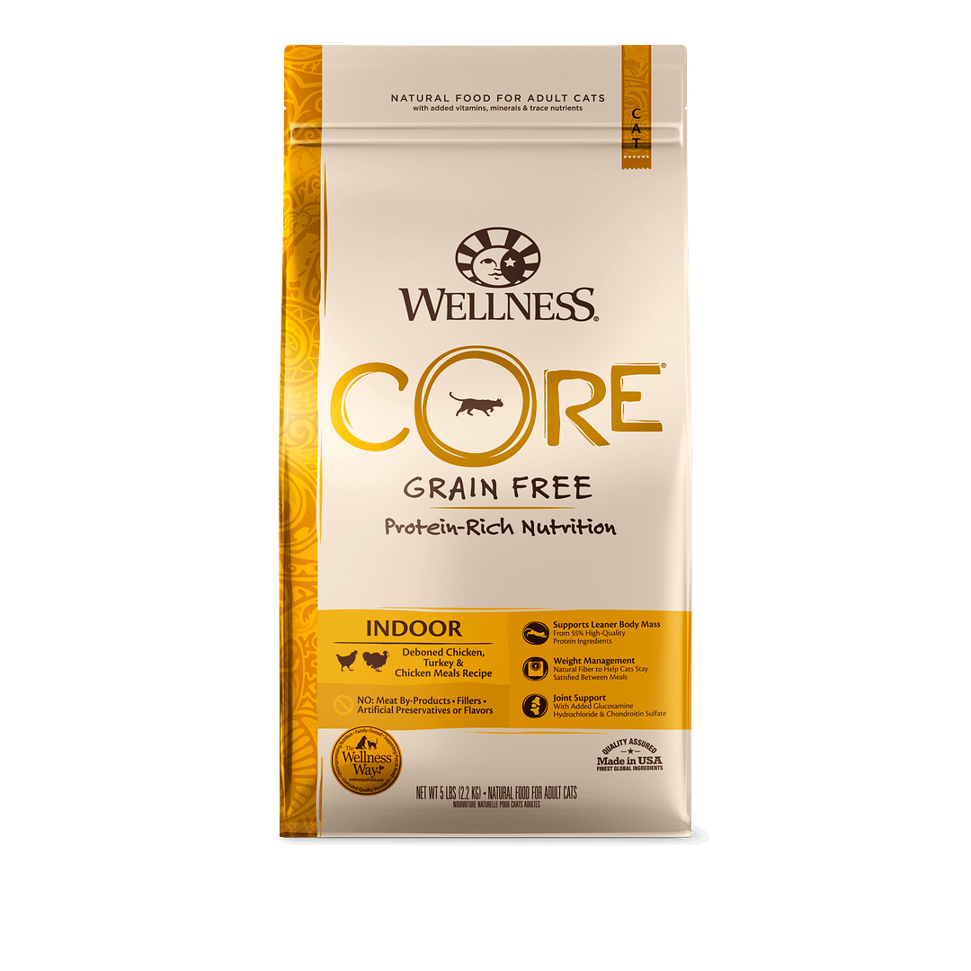 Wellness Core Grain-Free Indoor Cat - Deboned Chicken & Turkey Meals (3 Sizes)