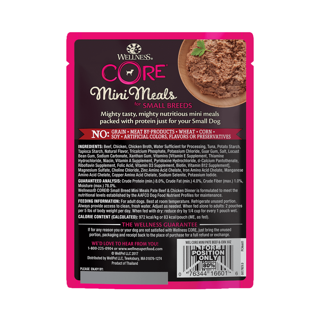 Wellness Core Small Dog Breed Mini Meals – Pâté Beef & Chicken Dinner 3oz