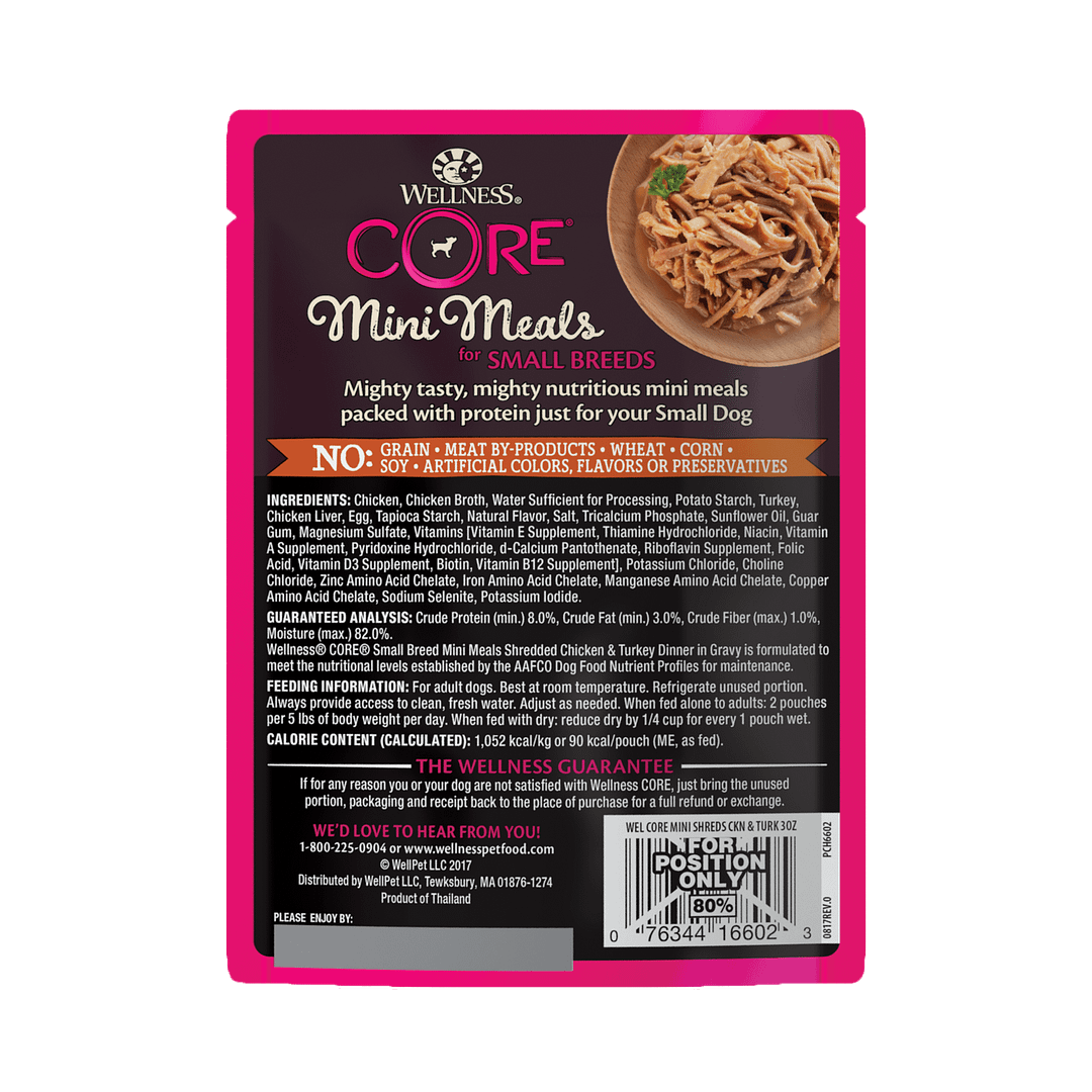 Wellness Core Small Dog Breed Mini Meals – Shredded Chicken & Turkey Dinner 3oz