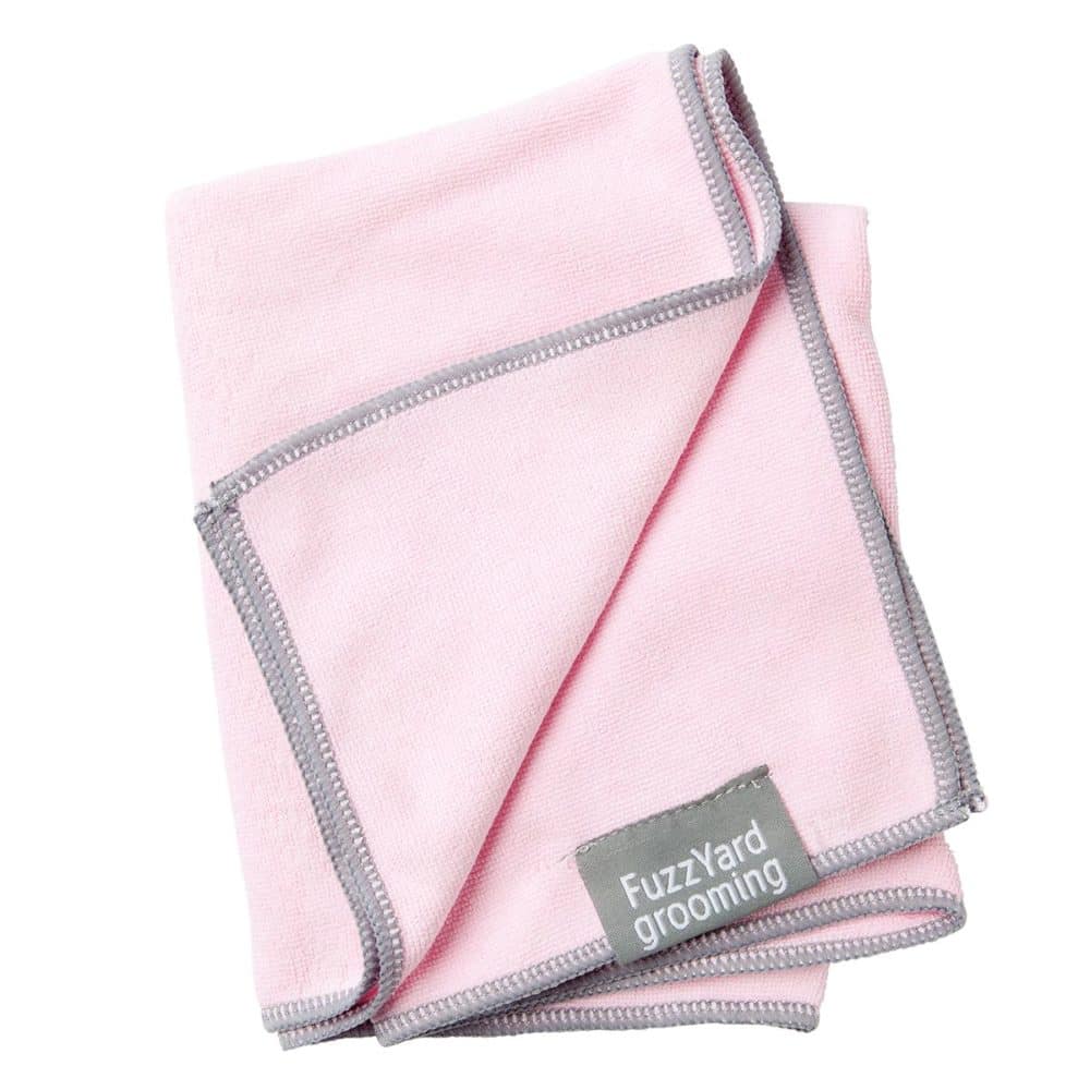 FuzzYard Pink With Grey Trim Microfibre Drying Towel For Puppies