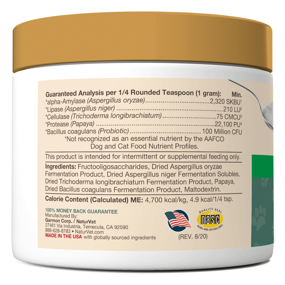 NaturVet Digestive Enzymes Powder Plus Pre & Probiotics For Dog & Cat 8oz