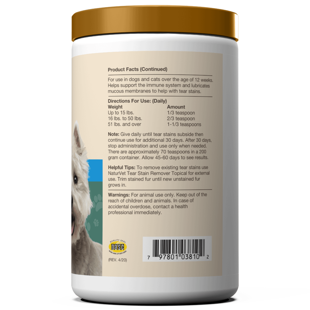 NaturVet Tear Stain Supplement Powder Plus Lutein For Dog & Cat 07oz
