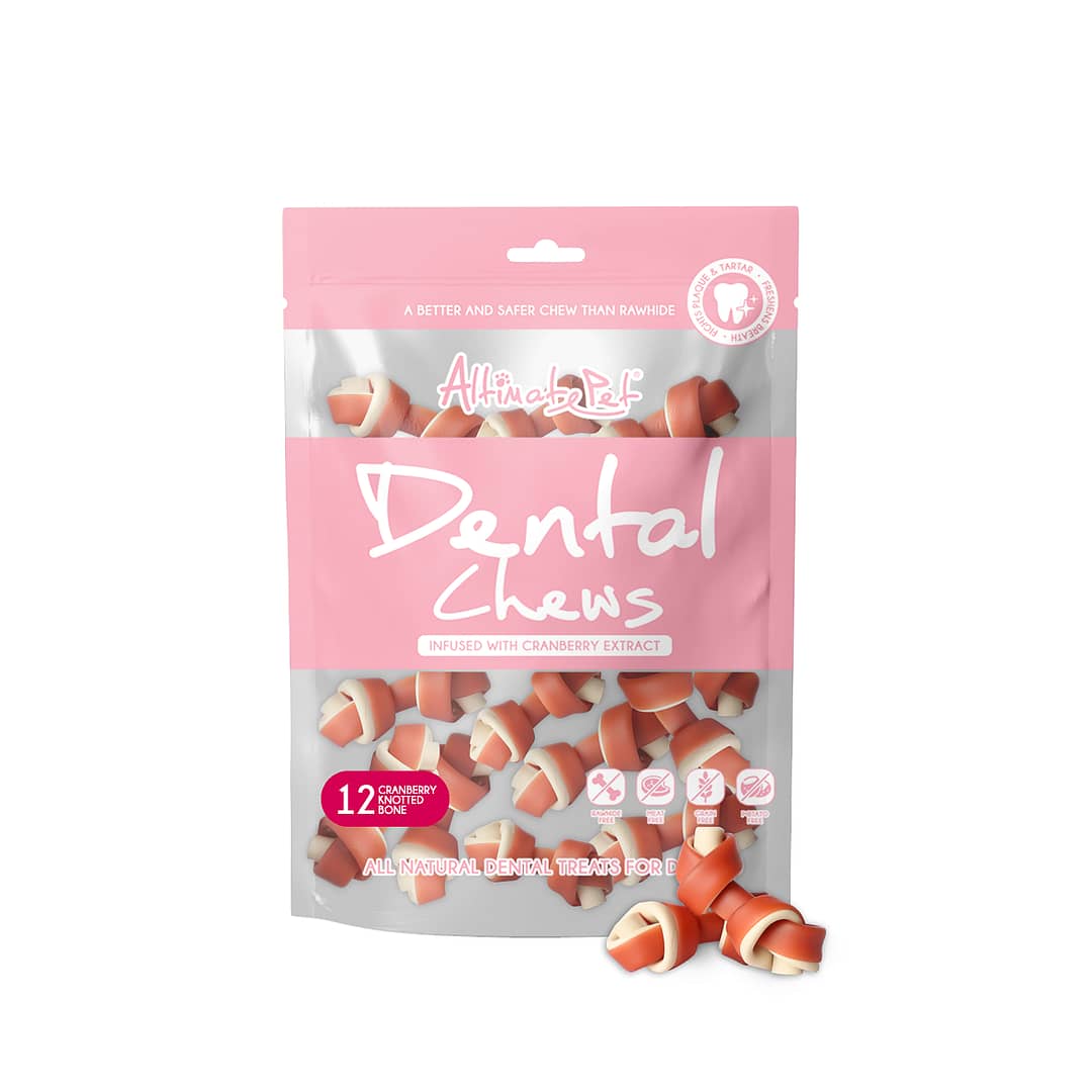Altimate Pet Infused with Cranberry Dental Chews - Knotted Bone (12pcs) Treats for Dog 150g