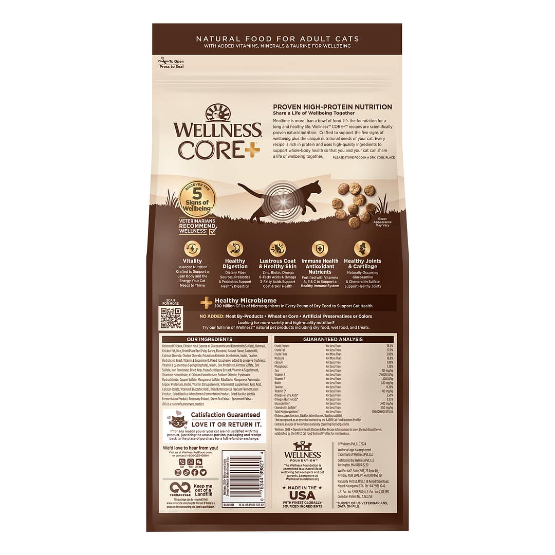 Wellness CORE Digestive Health with Wholesome Grains Chicken Recipe Chicken & Rice Dry food for Cats (2 Sizes) - Image 2