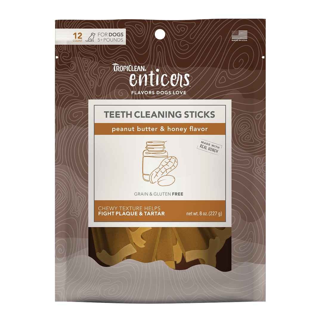 TropiClean Enticers Teeth Cleaning Sticks for Dogs - Peanut Butter & Honey Flavor 8oz