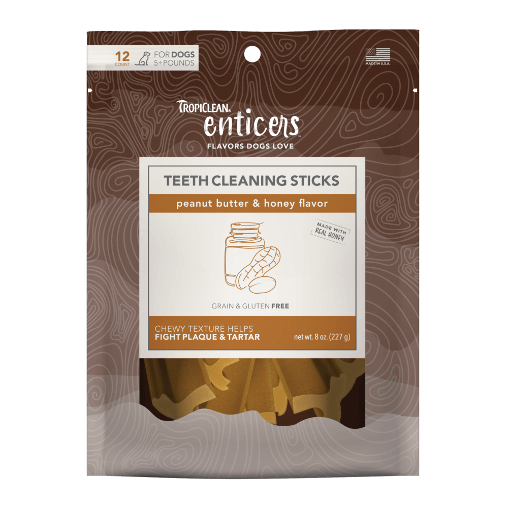 TropiClean Enticers Teeth Cleaning Sticks for Dogs - Peanut Butter & Honey Flavor 8oz