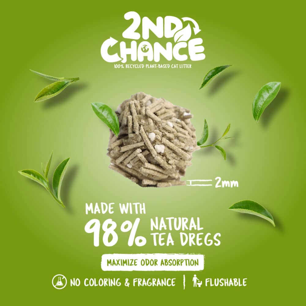 Kit Cat 2nd Chance 100% Recycled Plant-Based Clumping Cat Litter - Green Tea Leaves (2.5KG) - Image 2