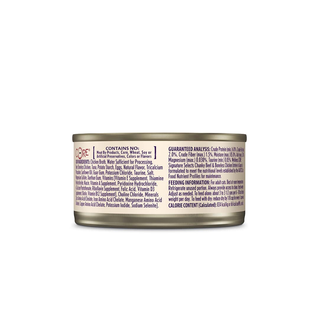 Wellness CORE Signature Selects Chunky Beef & Boneless Chicken Entree in Sauce Canned Cat Food 2.8oz - Image 2