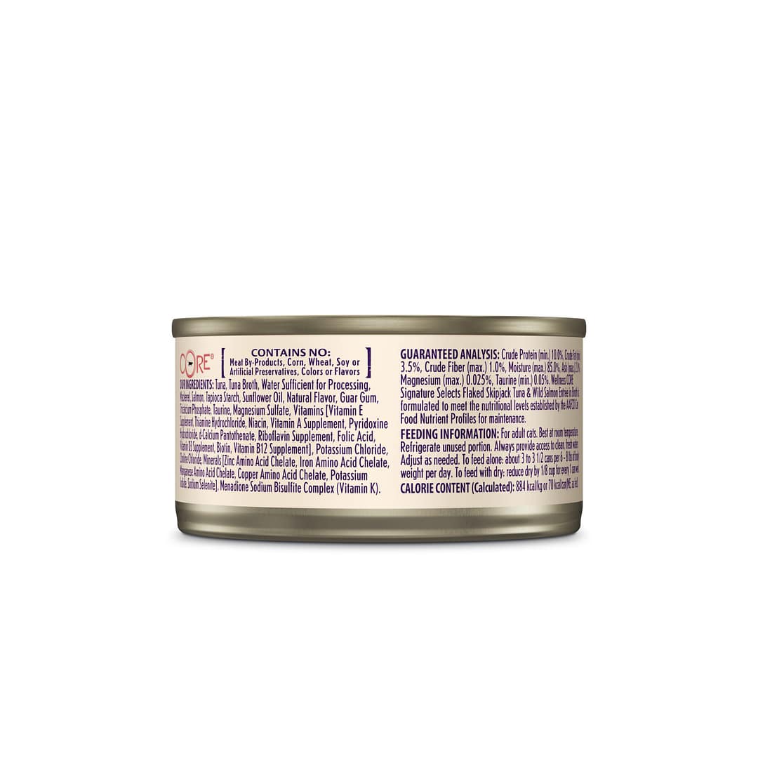 Wellness CORE Signature Selects Flaked Skipjack Tuna & Wild Salmon Entree in Broth Canned Cat Food 2.8oz - Image 2