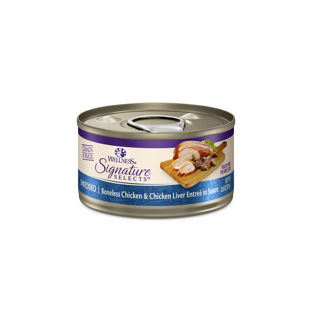 Wellness CORE Signature Selects Shredded Boneless Chicken & Chicken Liver Entree in Sauce Canned Cat Food 2.8oz
