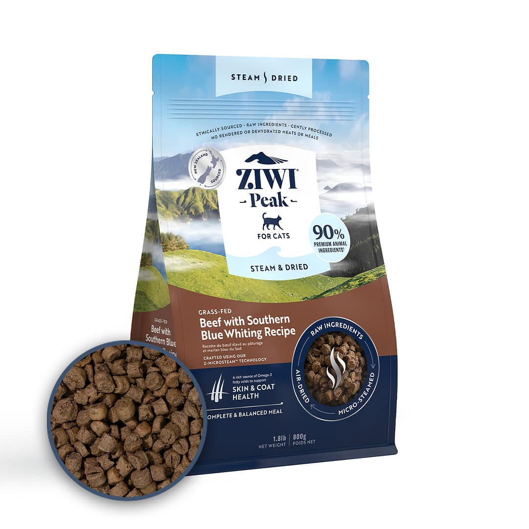 Ziwi Peak Steam Dried Beef Southern Blue Whitening Dry Cat Food (2 Sizes)