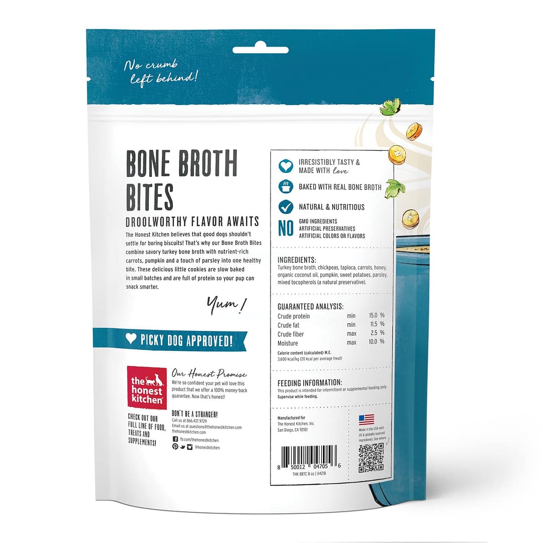 The Honest Kitchen Bone Broth Bites Dog Treat Turkey & Pumpkin 8oz - Image 3