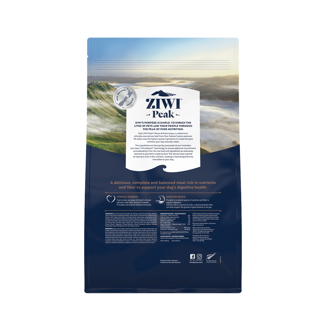 Ziwi Peak Steam & Dried Grass-Fed Beef with Pumpkin Dry Dog Food (3 Sizes) - Image 2
