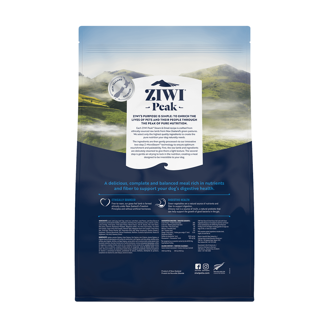 Ziwi Peak Steam & Dried Grass-Fed Lamb with Green Vegetables Recipe Dry Dog Food (3 Sizes) - Image 4