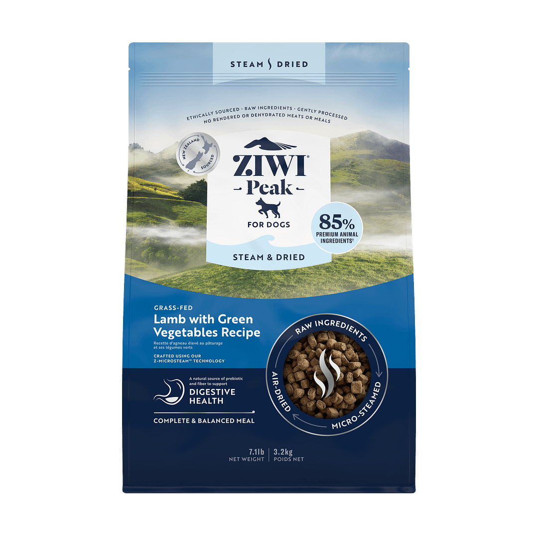 Ziwi Peak Steam & Dried Grass-Fed Lamb with Green Vegetables Recipe Dry Dog Food (3 Sizes)