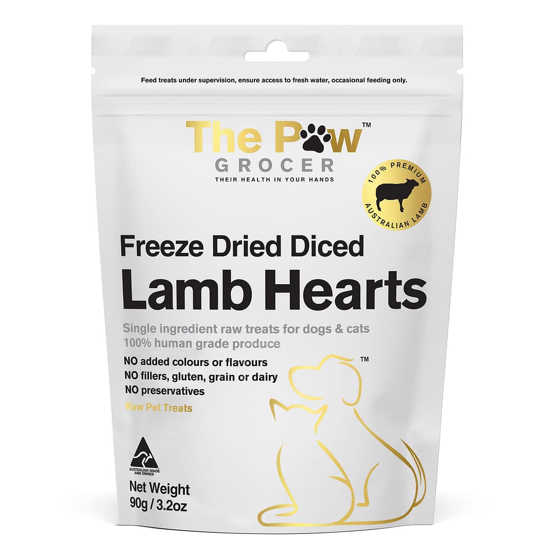 The Paw Grocer - Freeze Dried Diced Lamb Hearts Cat & Dog Treats 90g