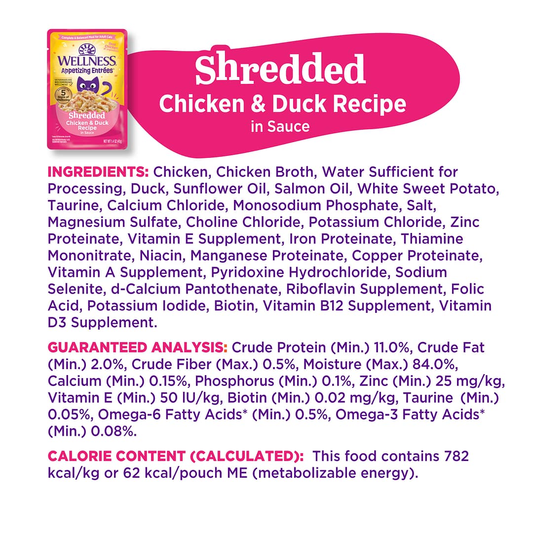 Wellness Appetizing Entrees Shredded Chicken & Duck Recipe Wet Cat Food (1.4oz) - Image 2