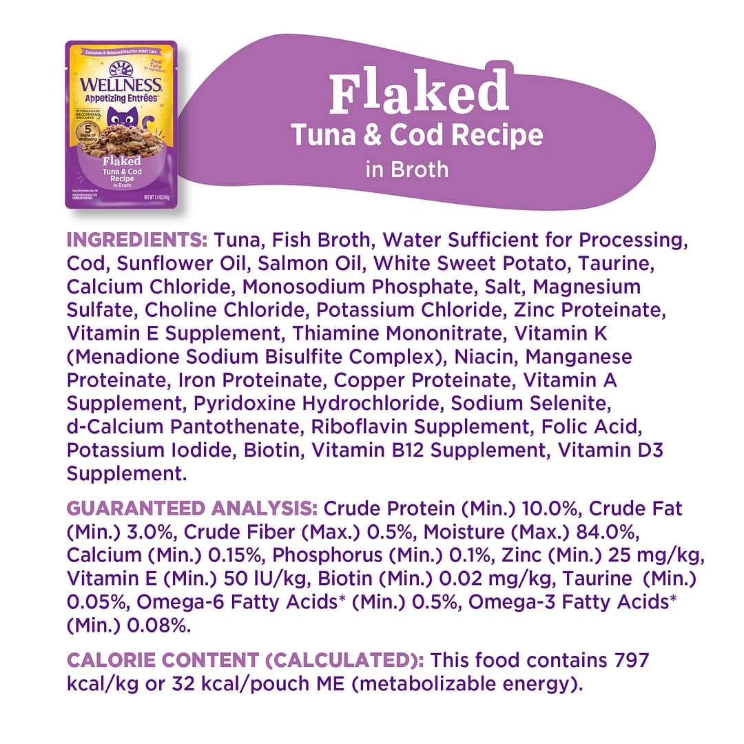 Wellness Appetizing Entrees Flaked Tuna & Cod Recipe Wet Cat Food (1.4oz) - Image 8