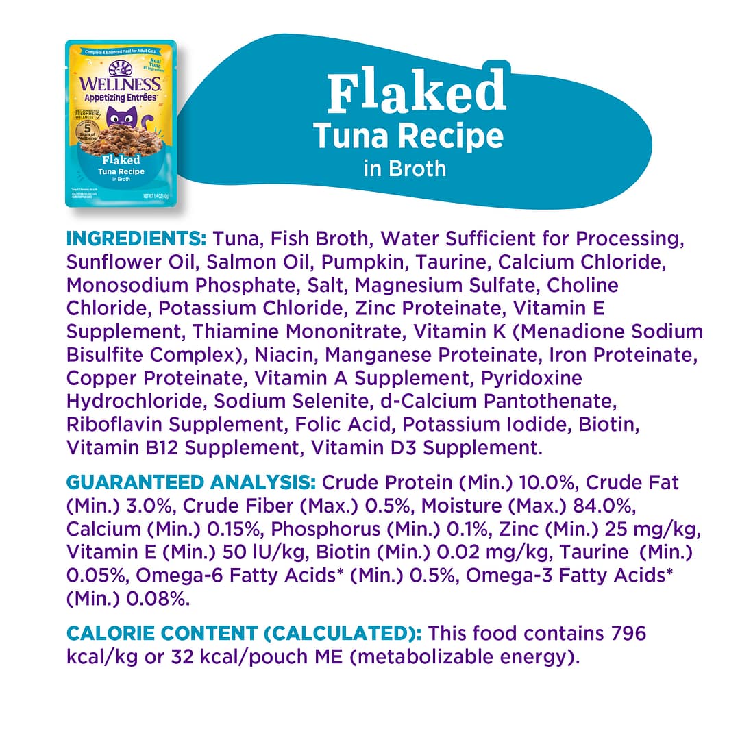 Wellness Appetizing Entrees Flaked Tuna Recipe Wet Cat Food (1.4oz) - Image 7