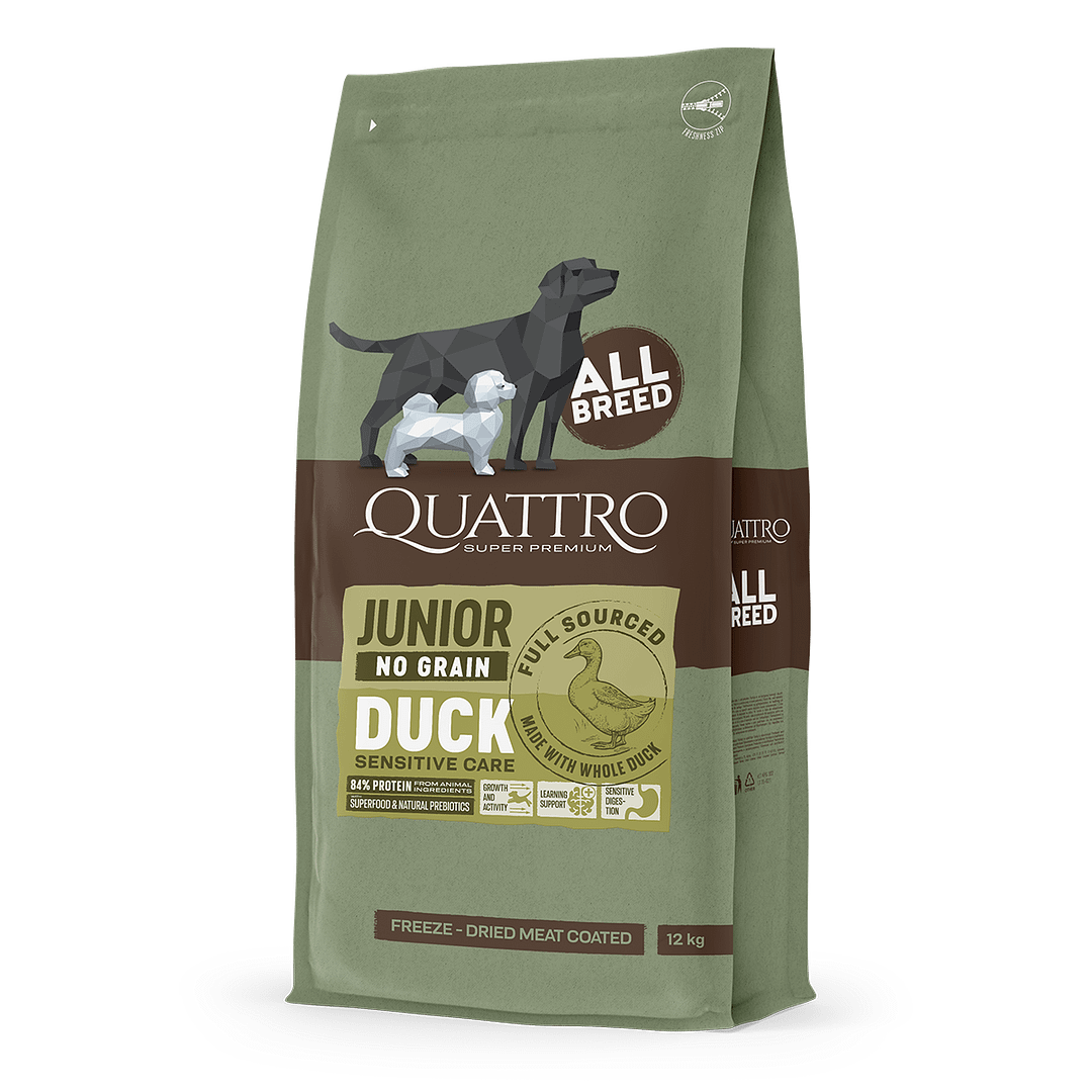 Quattro Junior All Breed No Grain Dry Dog Food - Duck (2 Sizes)