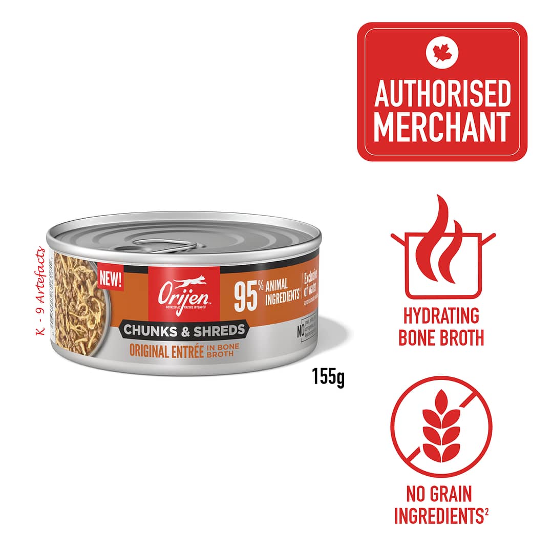 ORIJEN Chunks & Shreds Original Entree In Bone Broth Wet Cat Food 155g