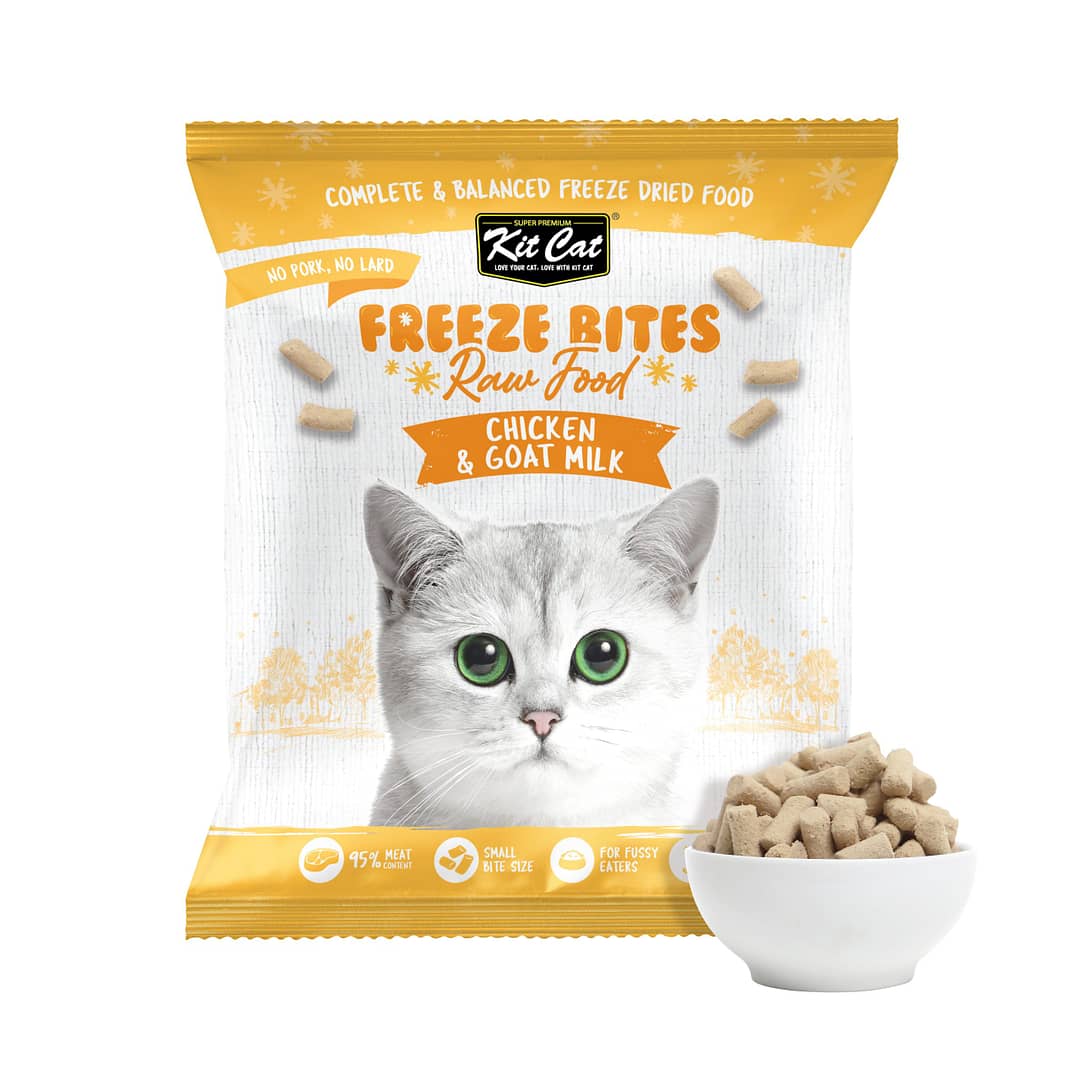 Kit Cat Freeze Bites Raw Food for Cats - Chicken & Goat Milk (225g) | 15 Packs