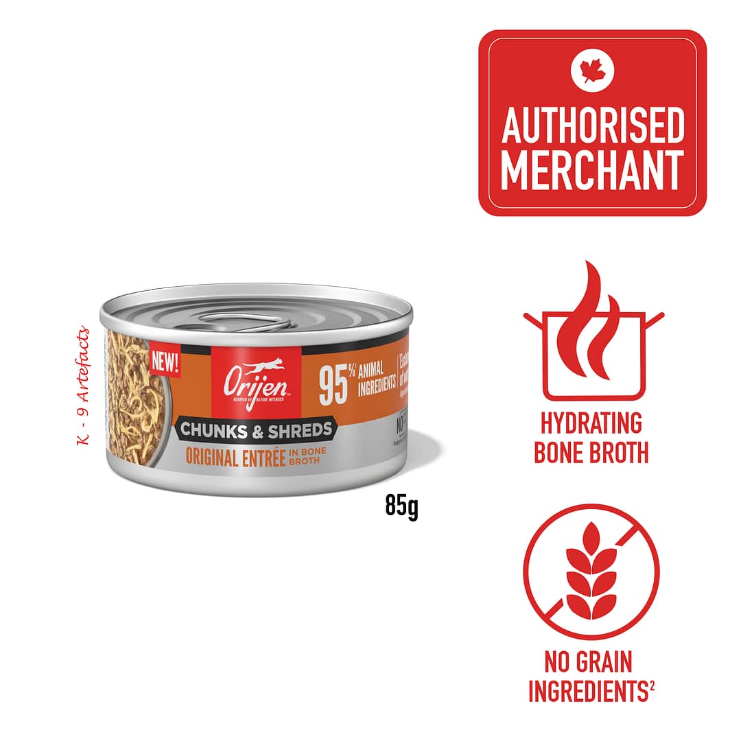 ORIJEN Chunks & Shreds Original Entree In Bone Broth Wet Cat Food 85g
