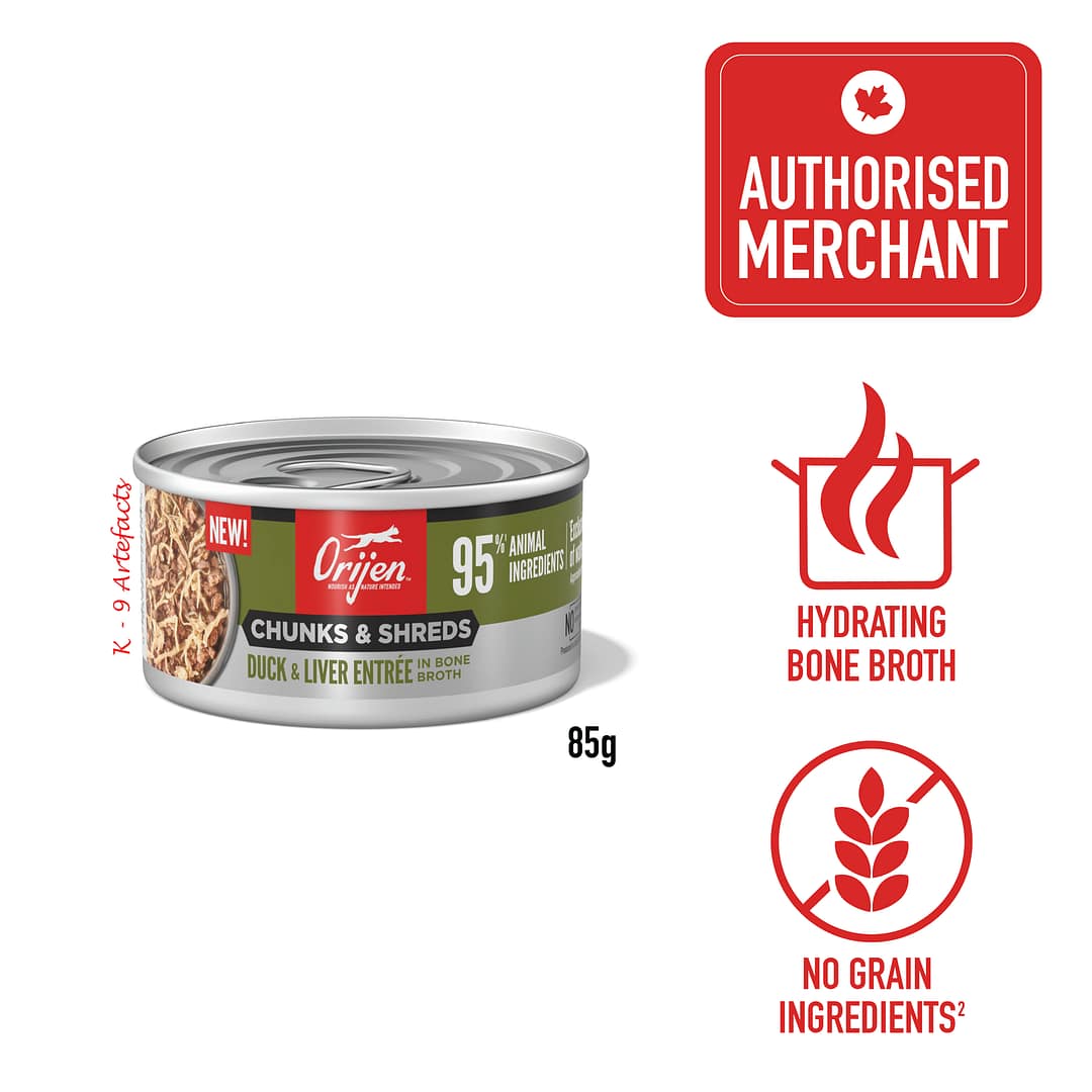 ORIJEN Chunks & Shreds Duck-Liver Entree In Bone Broth Wet Cat Food 85g