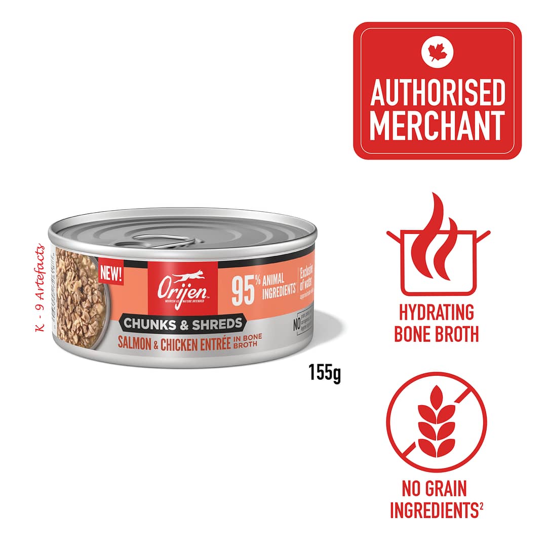 ORIJEN Chunks & Shreds Salmon & Chicken Entree In Bone Broth Wet Cat Food 155g