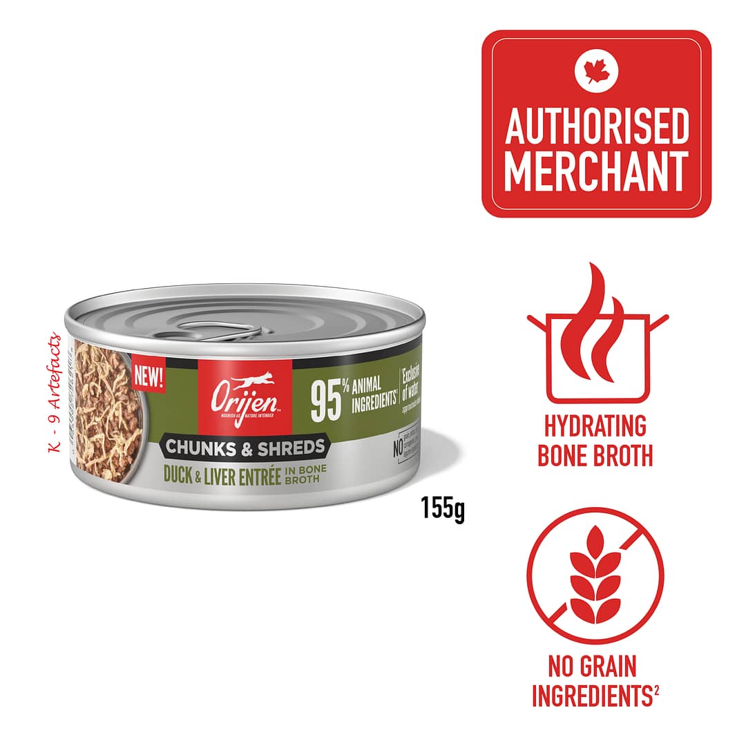 ORIJEN Chunks & Shreds Duck-Liver Entree In Bone Broth Wet Cat Food 155g