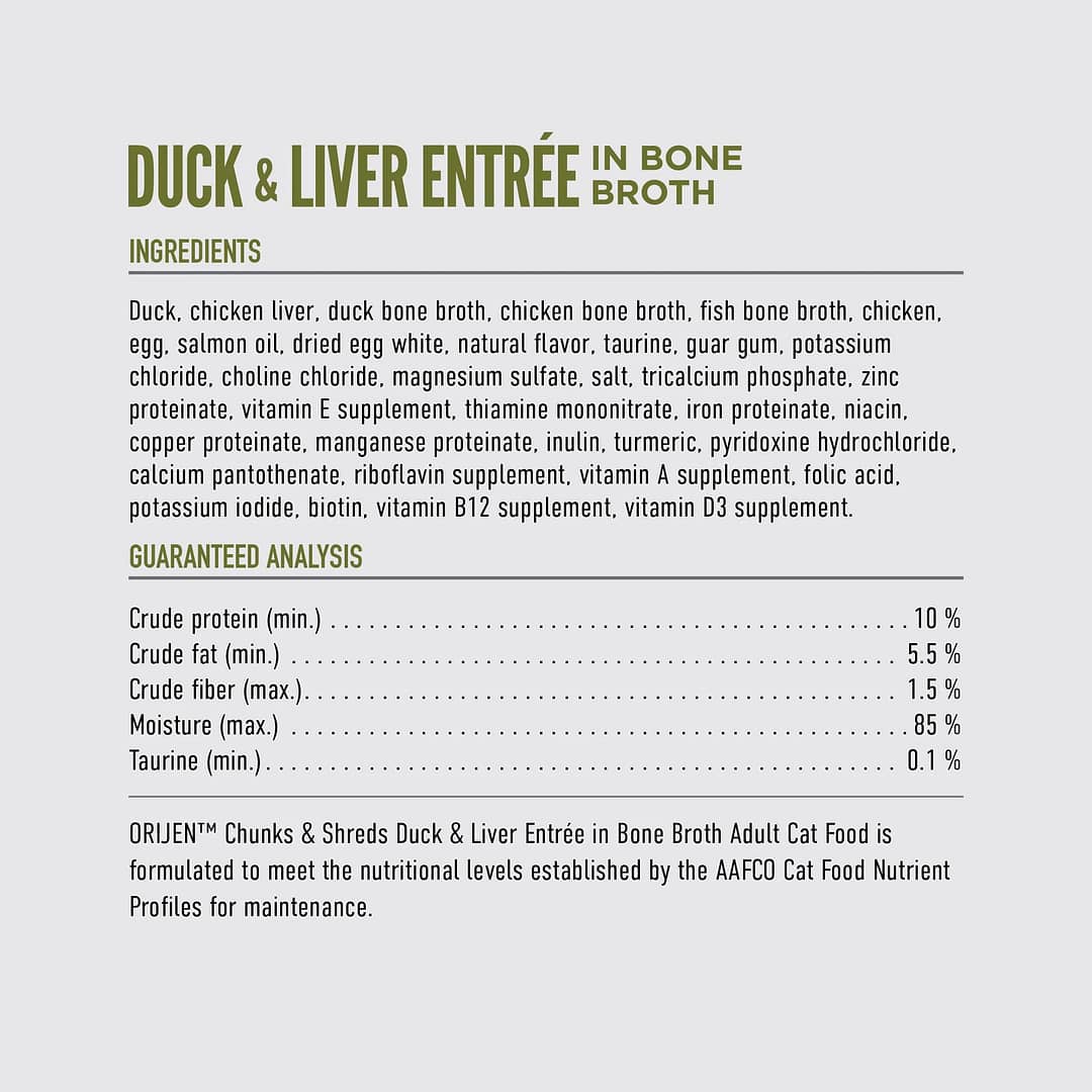 ORIJEN Chunks & Shreds Duck-Liver Entree In Bone Broth Wet Cat Food 85g - Image 4