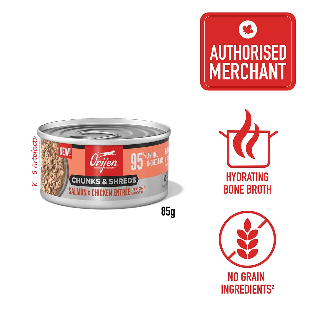 ORIJEN Chunks & Shreds Salmon & Chicken Entree In Bone Broth Wet Cat Food 85g
