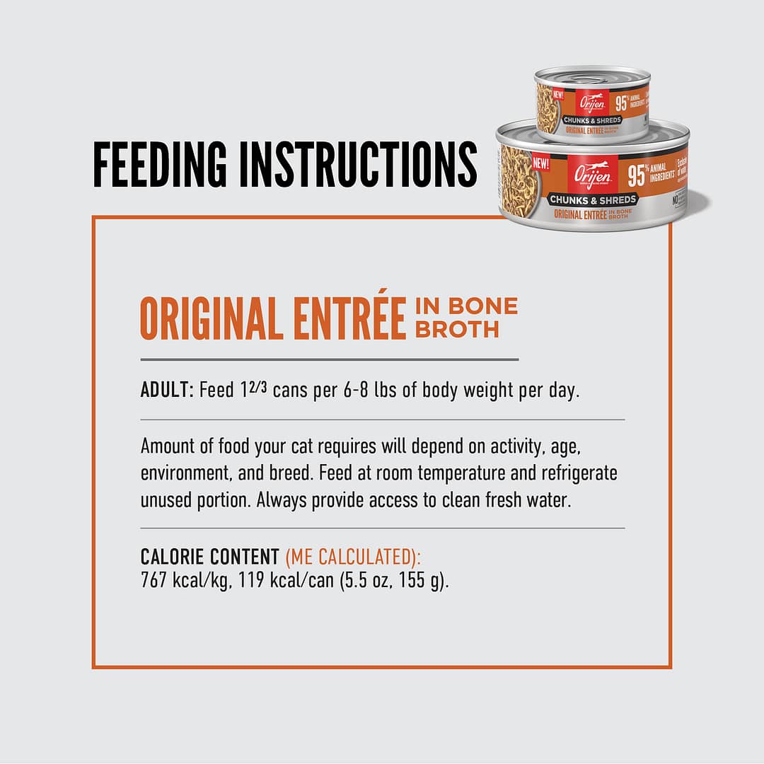 ORIJEN Chunks & Shreds Original Entree In Bone Broth Wet Cat Food 85g - Image 5