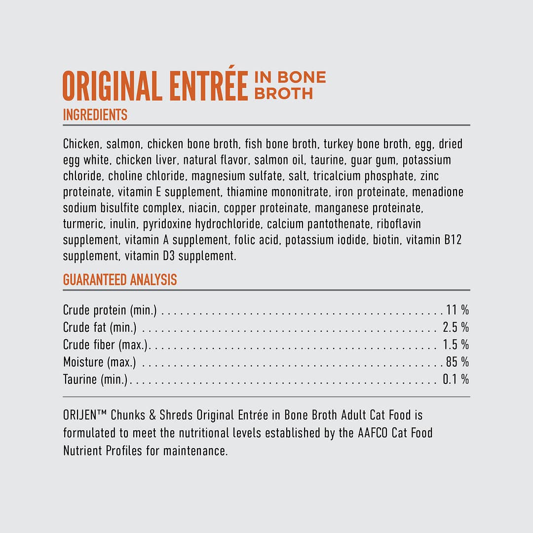 ORIJEN Chunks & Shreds Original Entree In Bone Broth Wet Cat Food 85g - Image 4