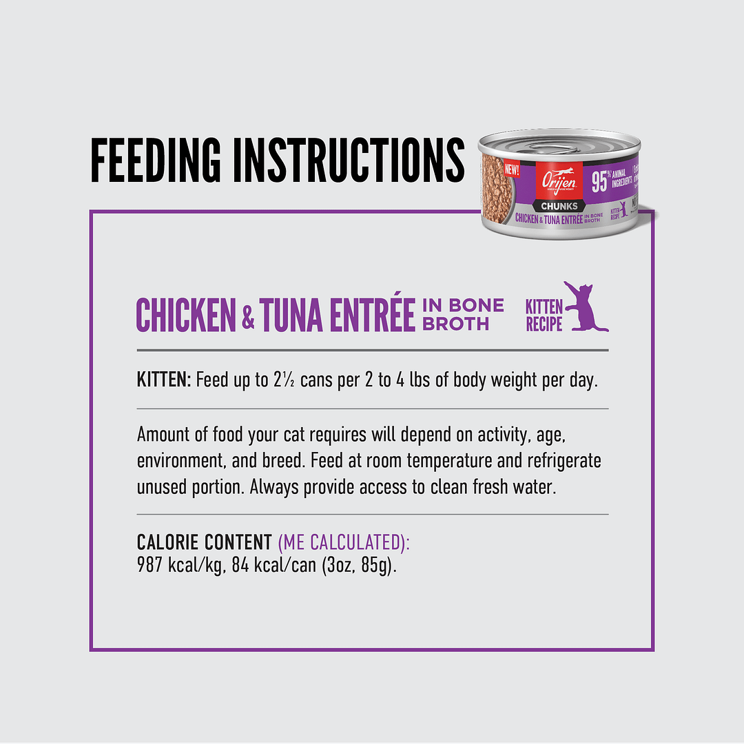 ORIJEN Chunks & Shreds Chicken & Tuna Entree KITTEN In Bone Broth Wet Cat Food 85g - Image 5