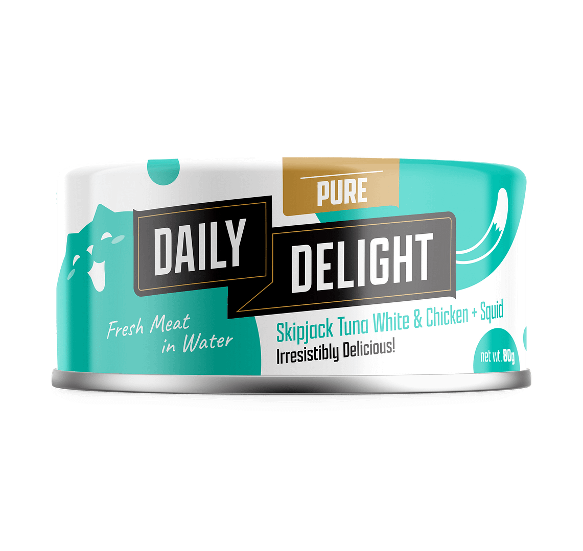 Daily Delight Pure Skipjack Tuna White & Chicken With Baby Squid Wet Cat Food 80g