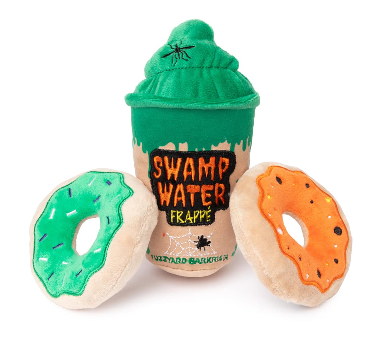 FuzzYard Halloween Plush Dog Toy Small - Swamp Water Frappe & Donuts 3Pk